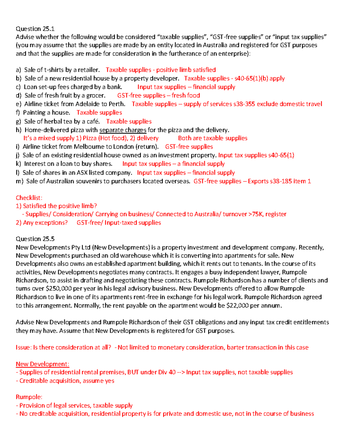 Week 3 - Tutorial 2 - Ques tion 25 Advise whether the following would ...
