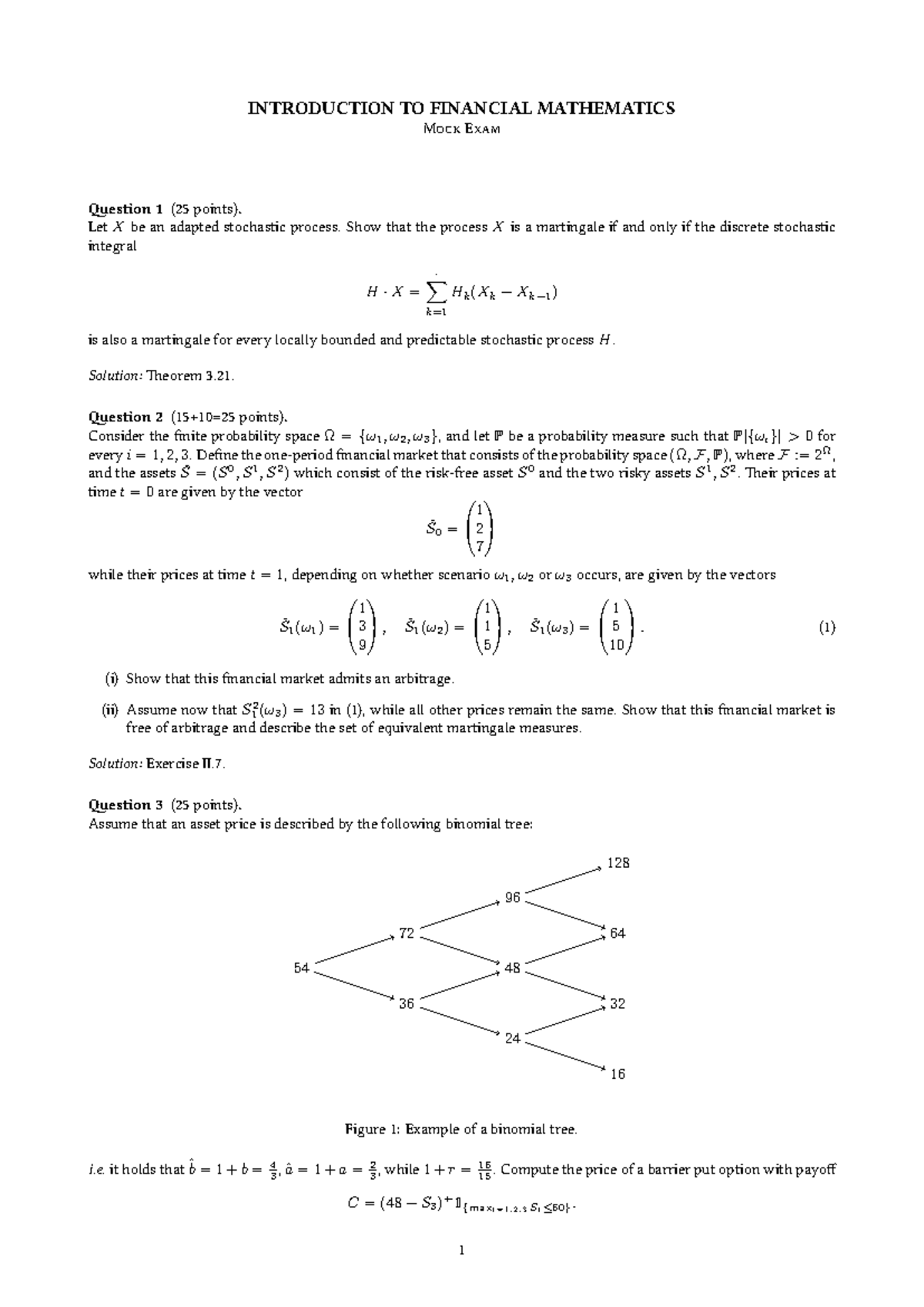 INTRODUCTION TO FINANCIAL MATHEMATICS Mock Exam (25 points) - Studeersnel