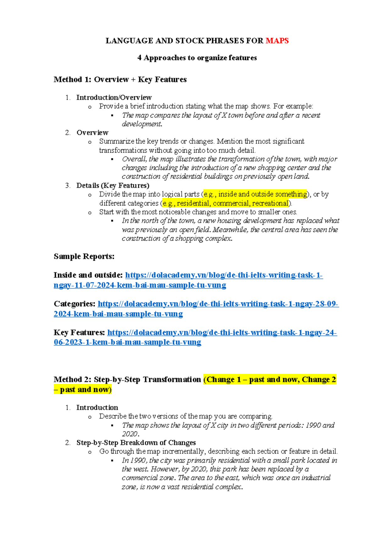 LANGUAGE AND STOCK PHRASES FOR MAPS: Organizing MAPS Report - Studocu