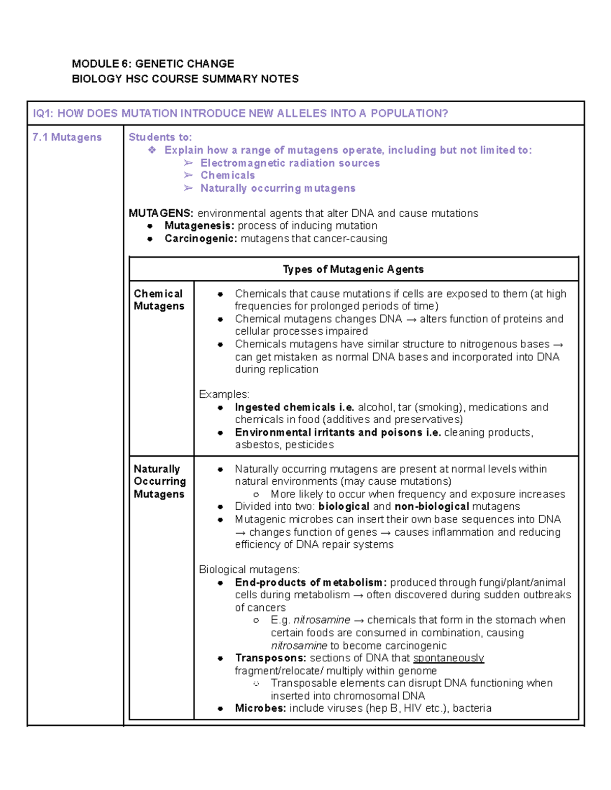 Module 6: Genetic Change - HSC Biology Course Summary Notes - Studocu