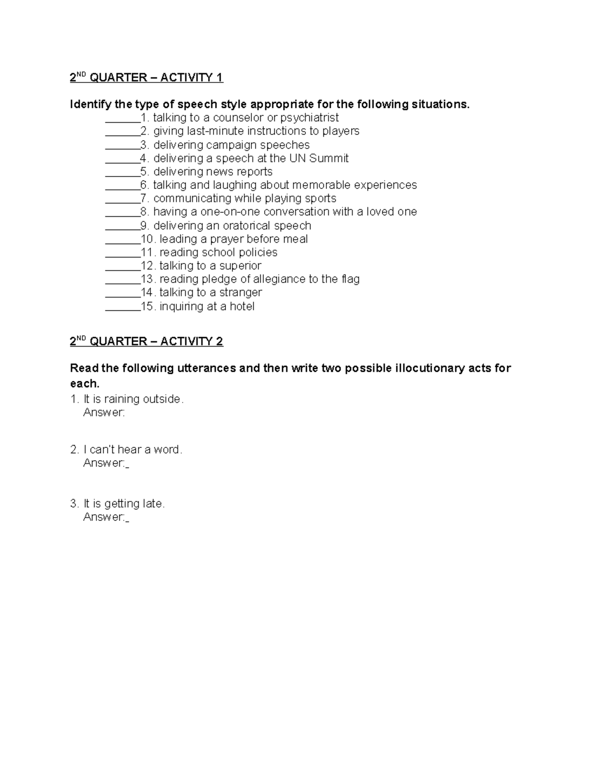 Q2 - Activity 1 & 2 - .>;Z:Z - 2 ND QUARTER – ACTIVITY 1 Identify the ...