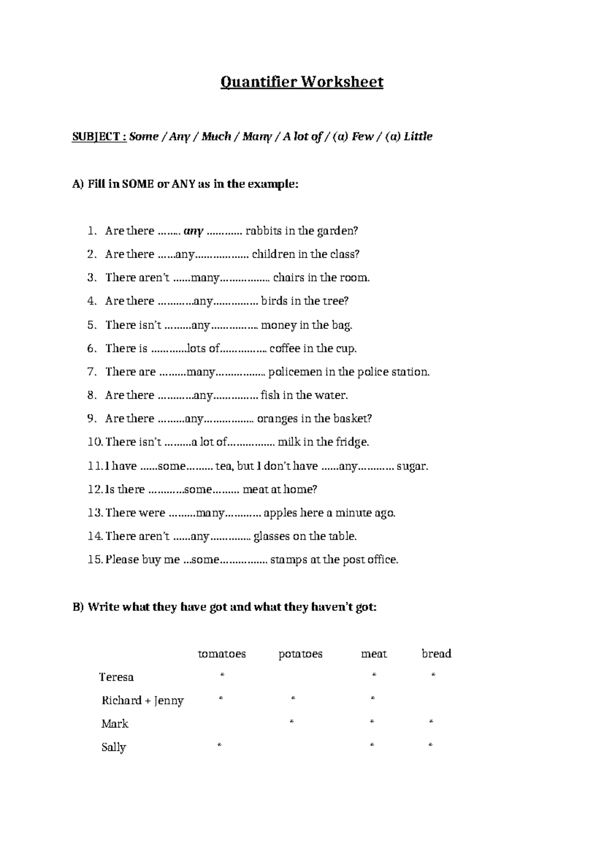 HV 2 Quantifier Worksheet Practice and Exercises - Studeersnel