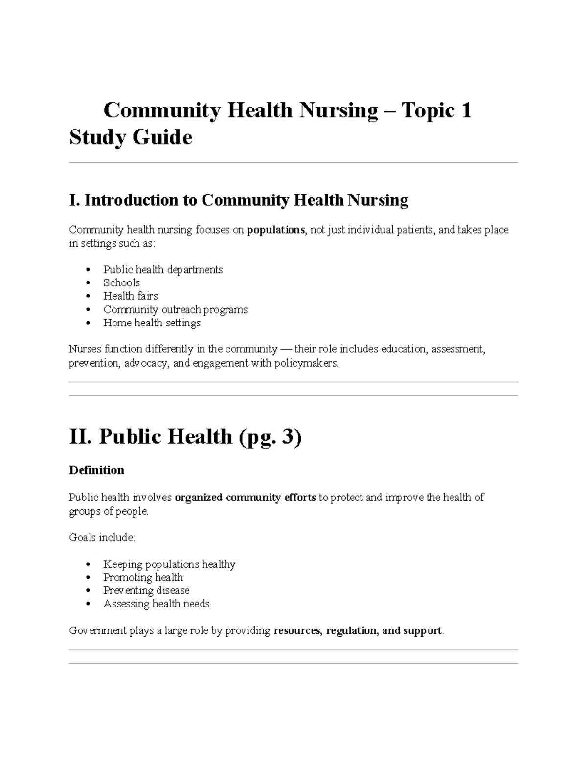 NUR 438 Week 1 Study Guide: Community Health Nursing Overview - Studocu