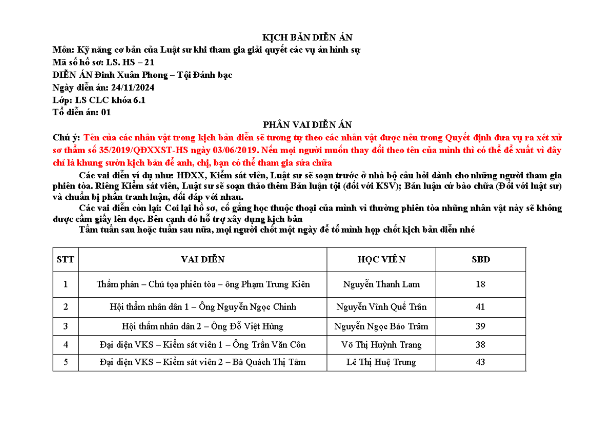 Kịch bản Diễn án Hình sự: Đinh Xuân Phong - Hồ sơ LS.HS-21 - Document Preview
