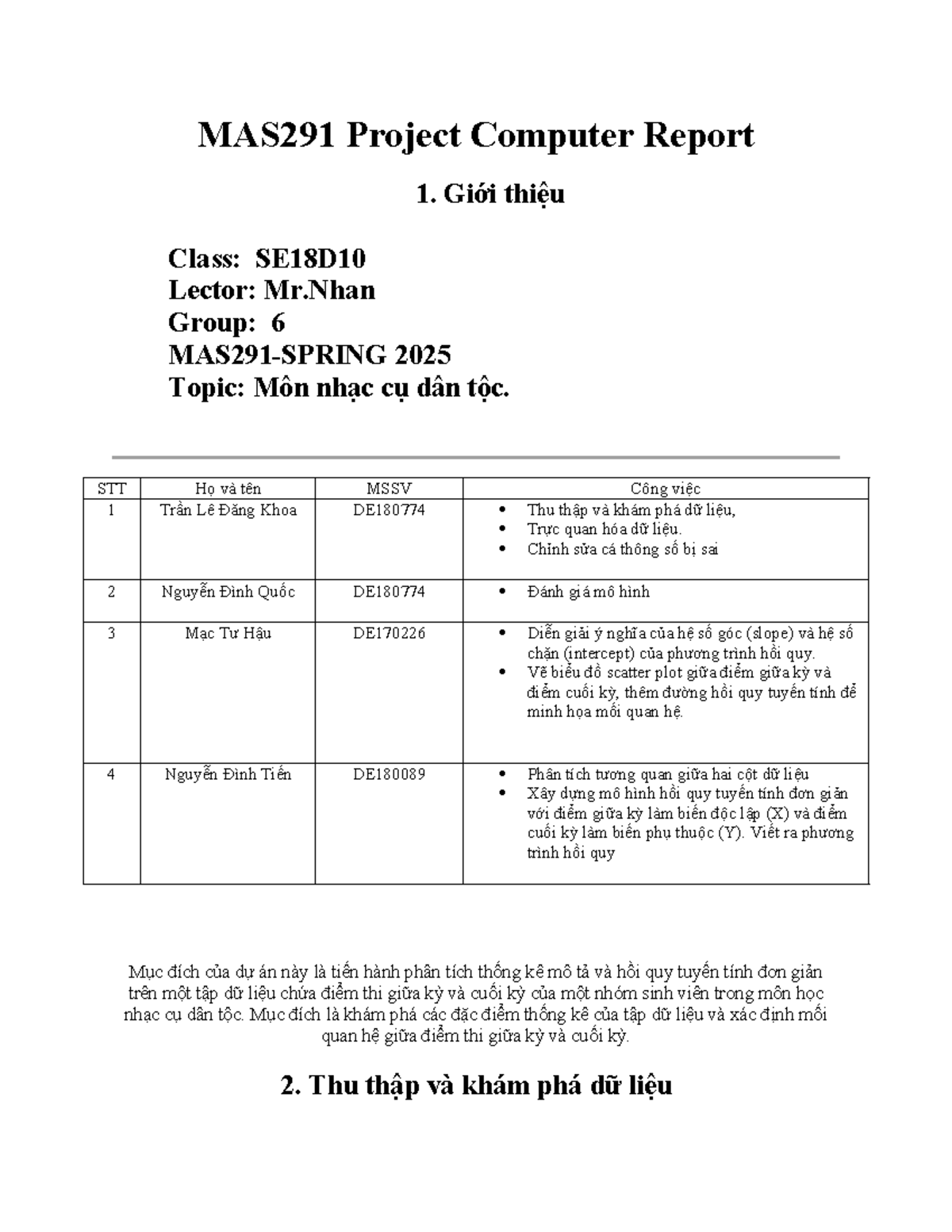 MAS291 Project Report - good luck - MAS291 Project Computer Report 1 ...