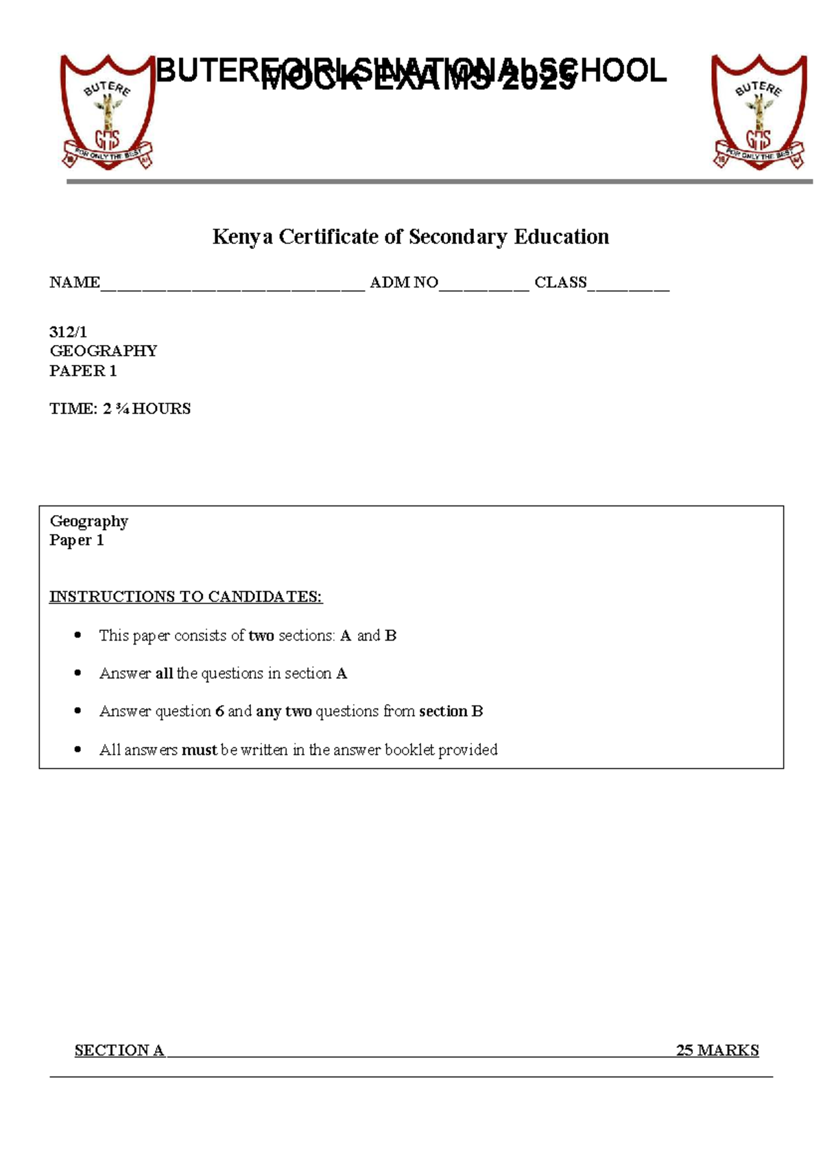 MOCK EXAMS 2025: Geography Paper 1 Revision Notes - Studocu