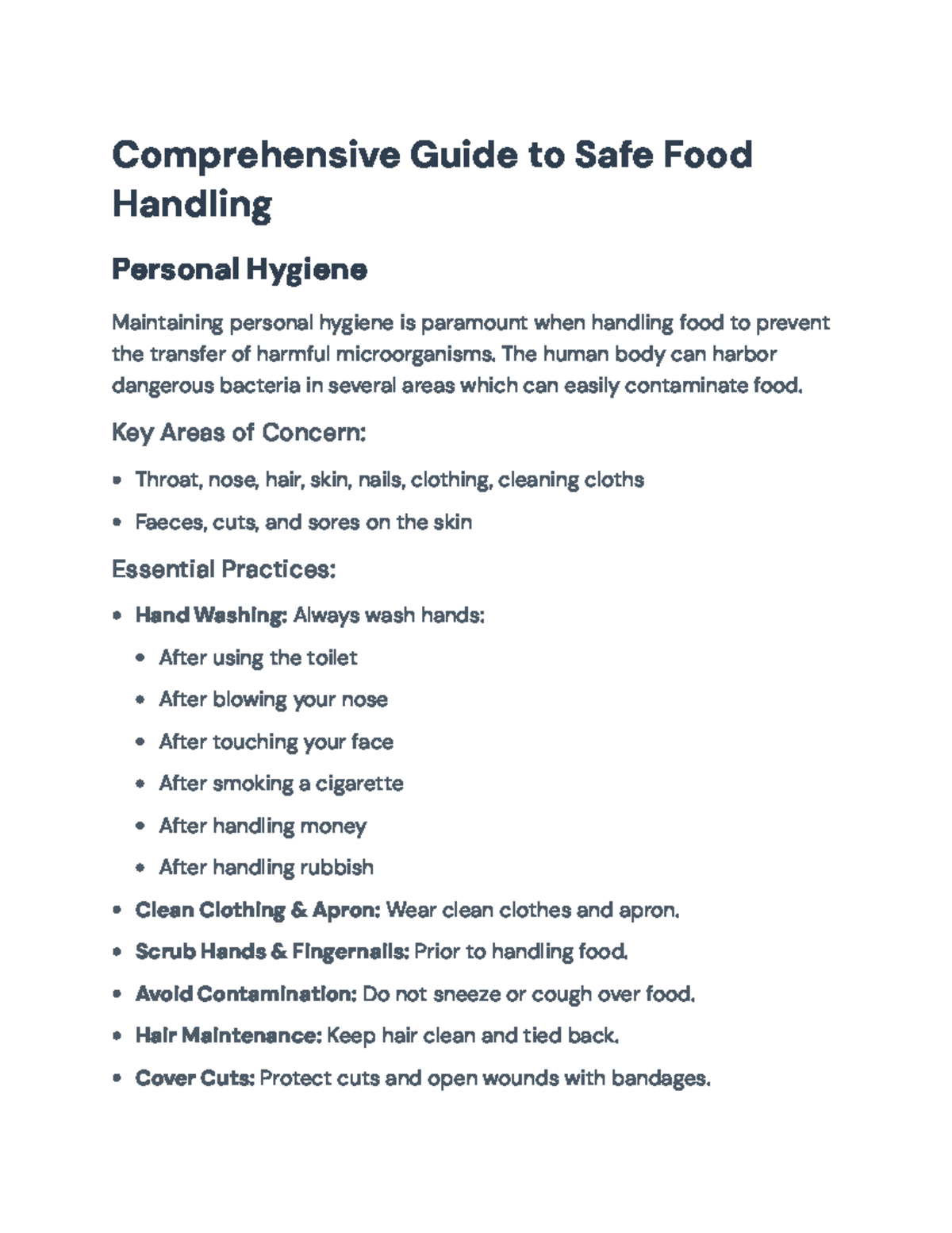 Comprehensive Guide to Safe Food Handling and Hygiene Practices ...