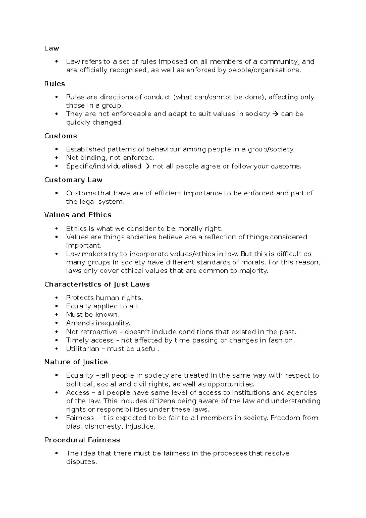 Legal Studies YR 11: Comprehensive Notes on Law and Justice Concepts ...