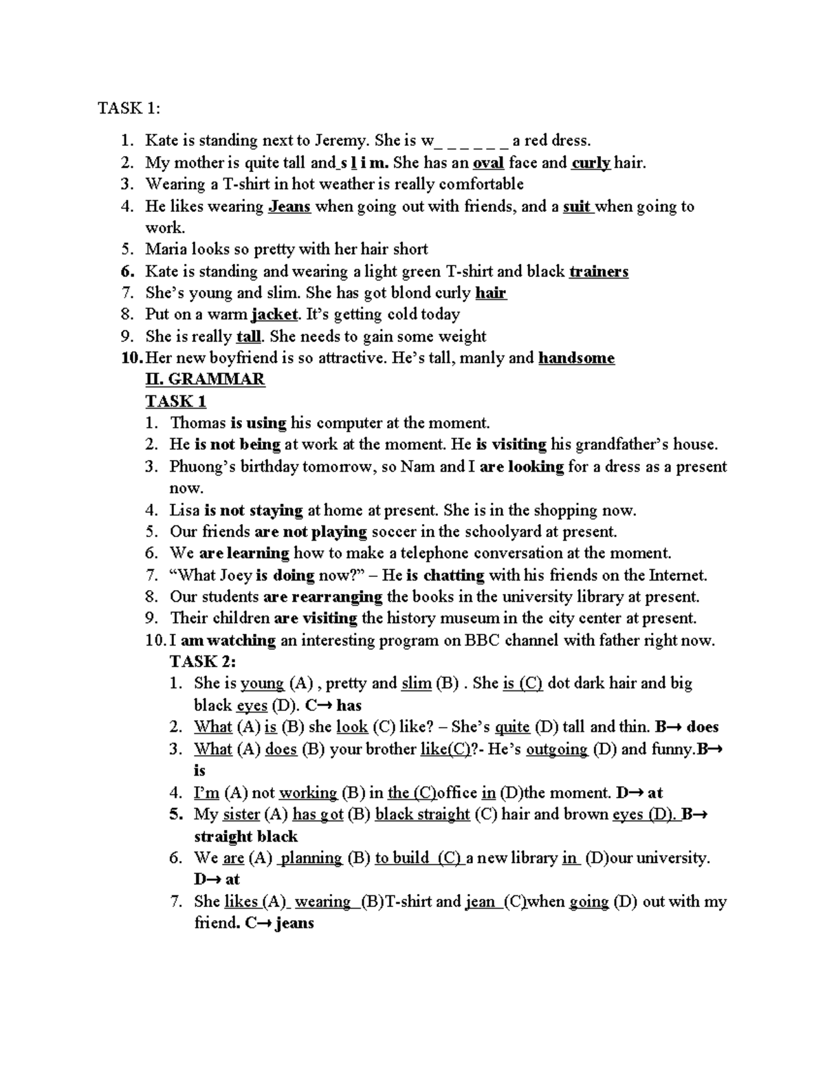 Handout 1: Exercises on Descriptive Language and Grammar Tasks - Studocu