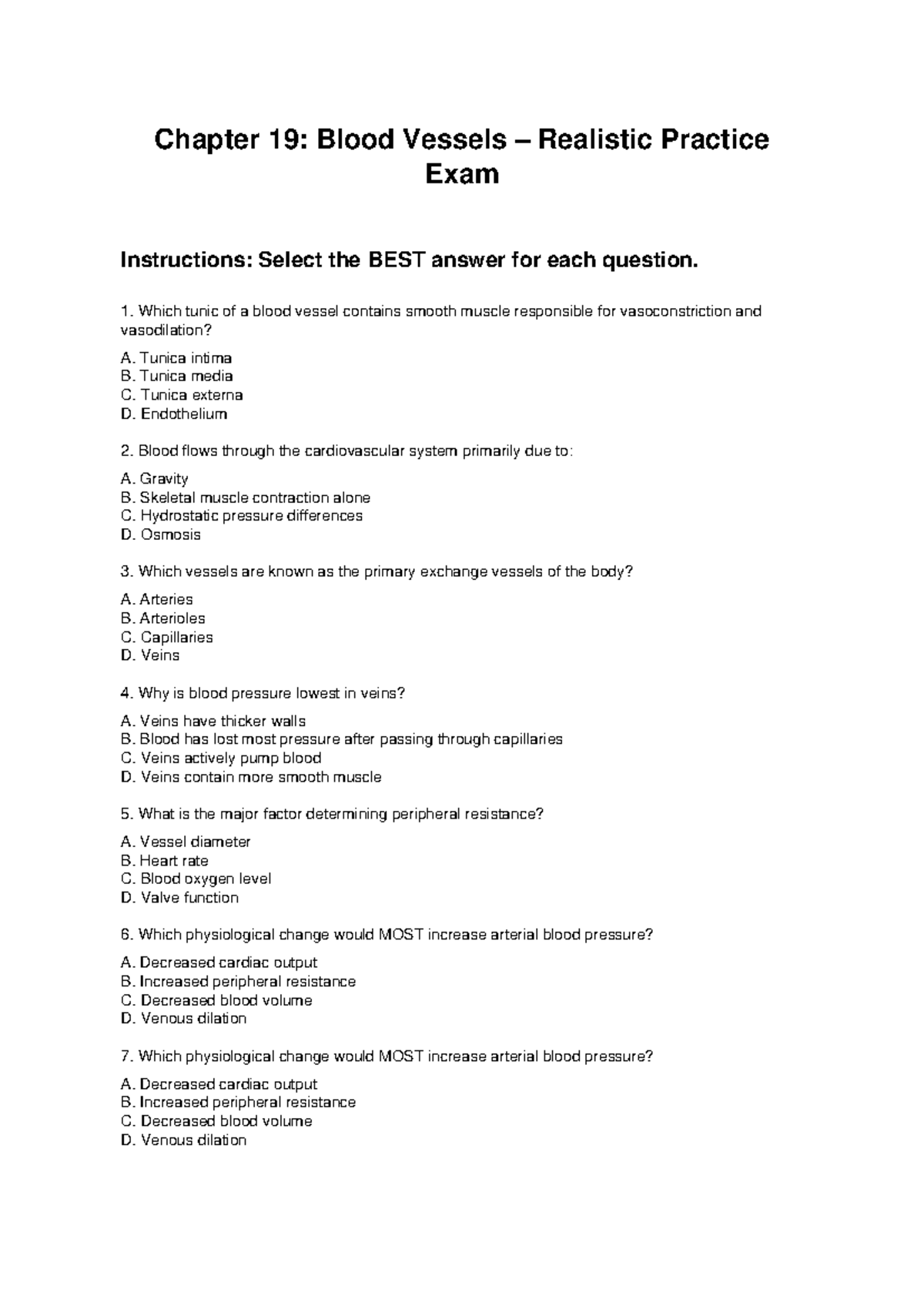 Chapter 19: Blood Vessels Realistic Practice Test (v2) - Studocu