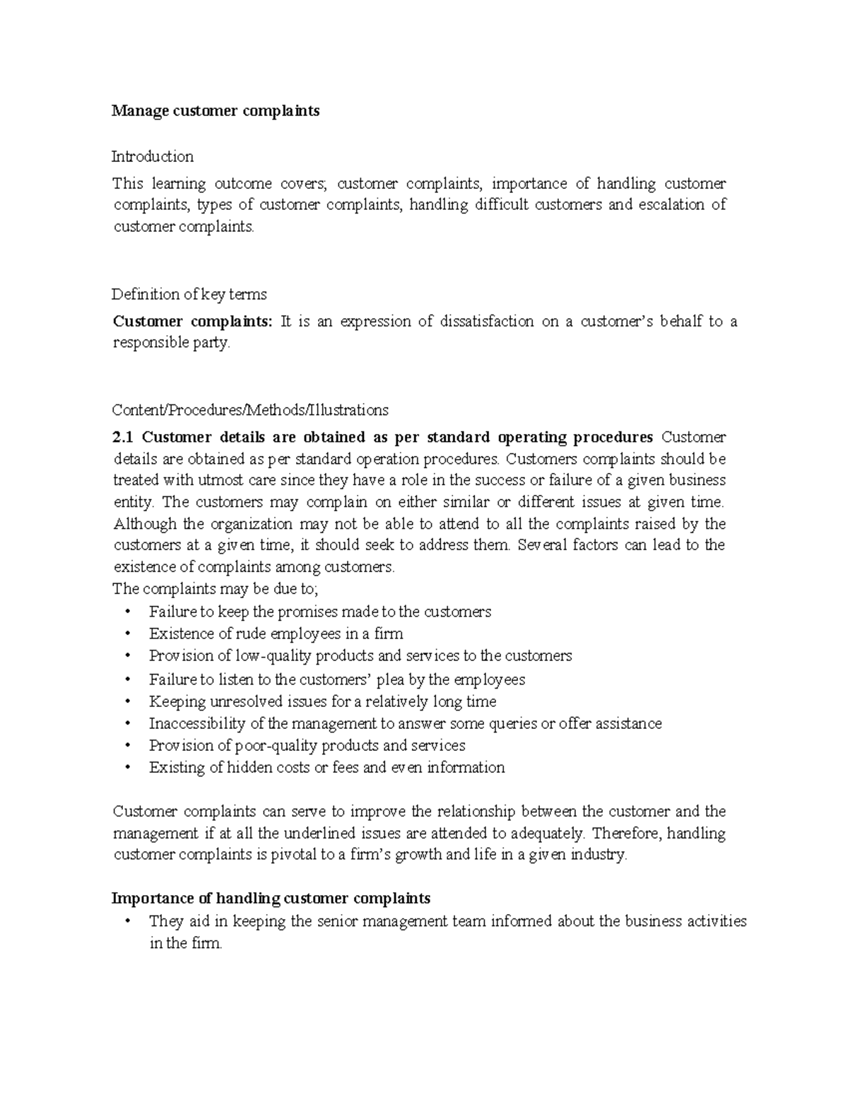 Customer Service 2: Managing Customer Complaints Effectively - Studocu