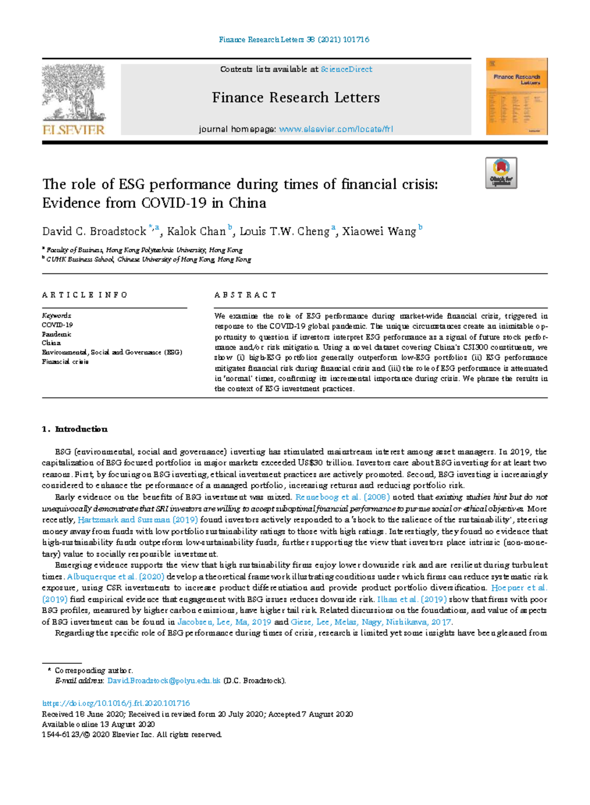The Role of ESG Performance During Financial Crisis: Evidence from ...