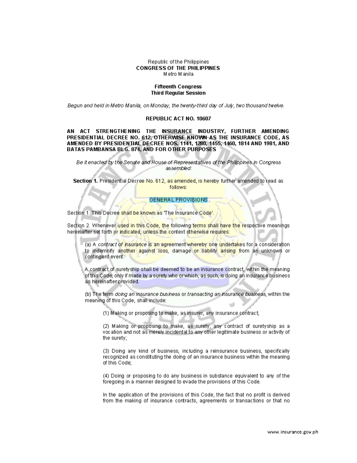 Annotated Amendments of Insurance Code RA 10607 - Philippines - Studocu