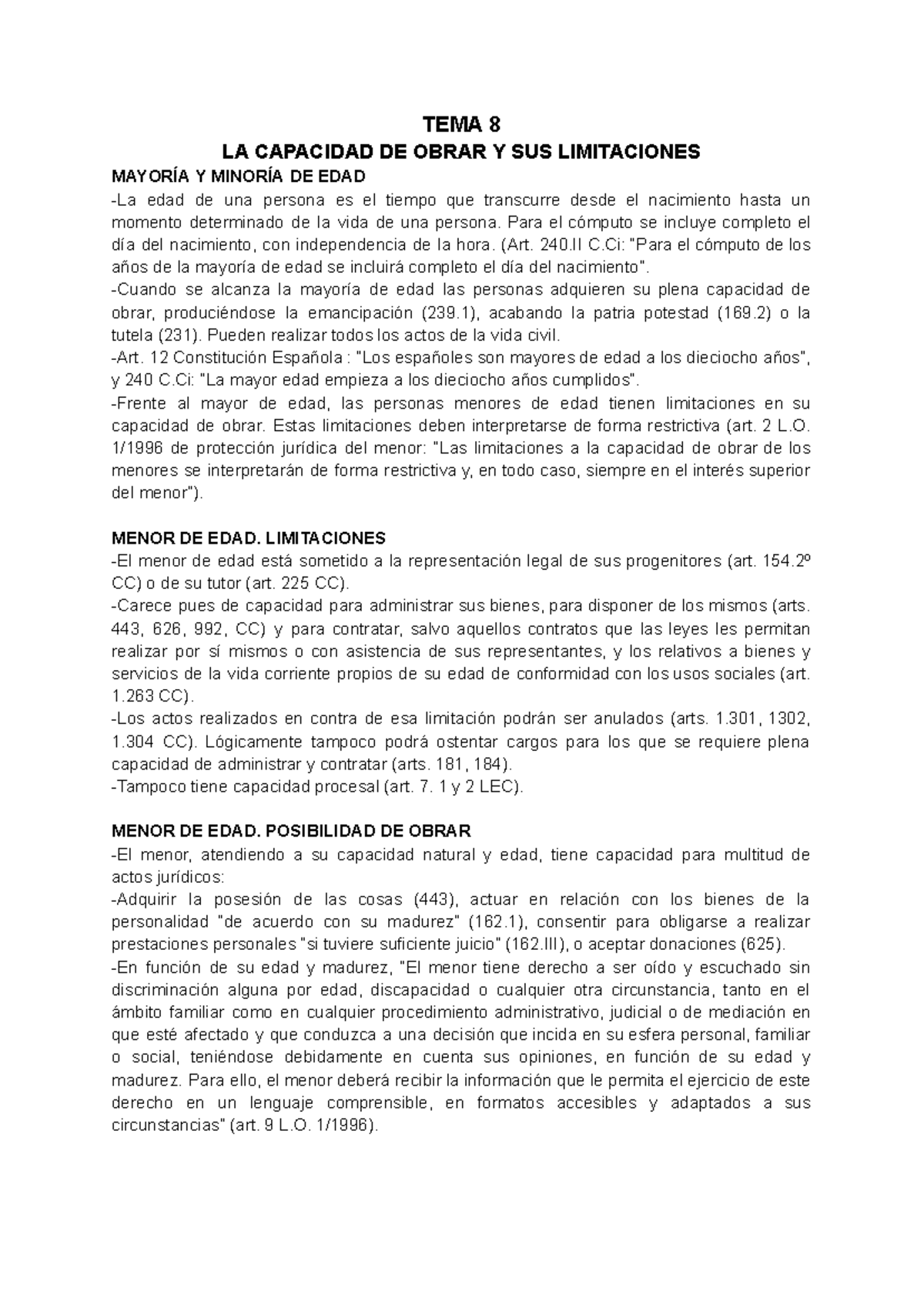 TEMA 8 Y 9: CAPACIDAD DE OBRAR Y MEDIDAS DE APOYO EN DERECHO CIVIL ...