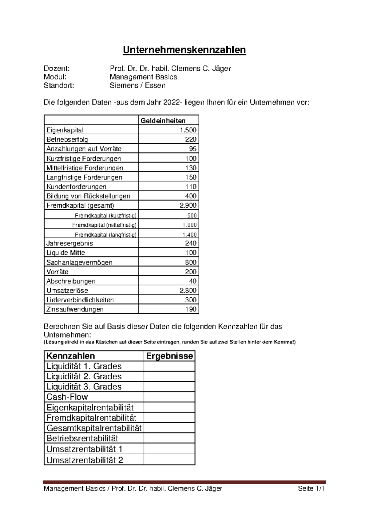 Übungsaufgaben zu Unternehmenskennzahlen im Management Basics Modul ...