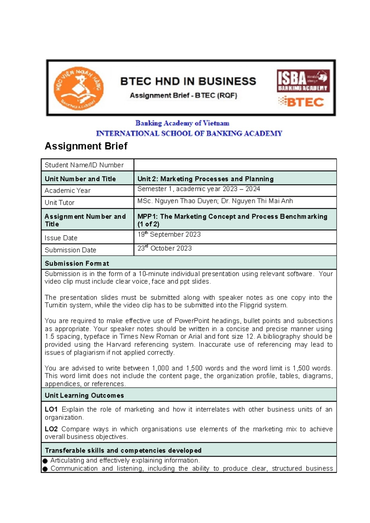 Unit 2: MPP Assignment 1 of 2 - Marketing Concept & Process ...