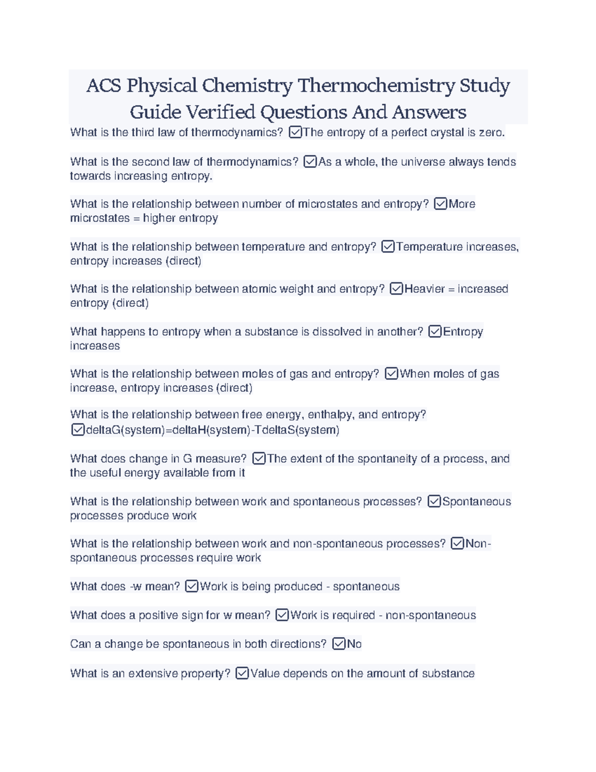 ACS Physical Chemistry Thermochemistry Study Guide & Q&A Studocu