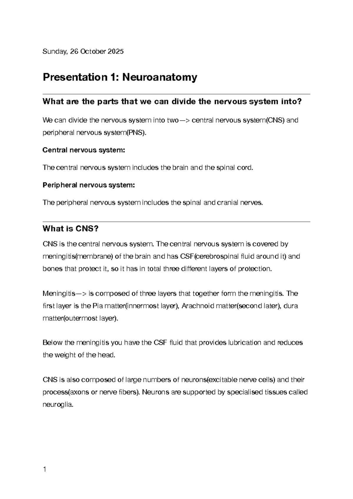 Neurology 101: Overview of CNS and PNS Structures and Functions - Studocu
