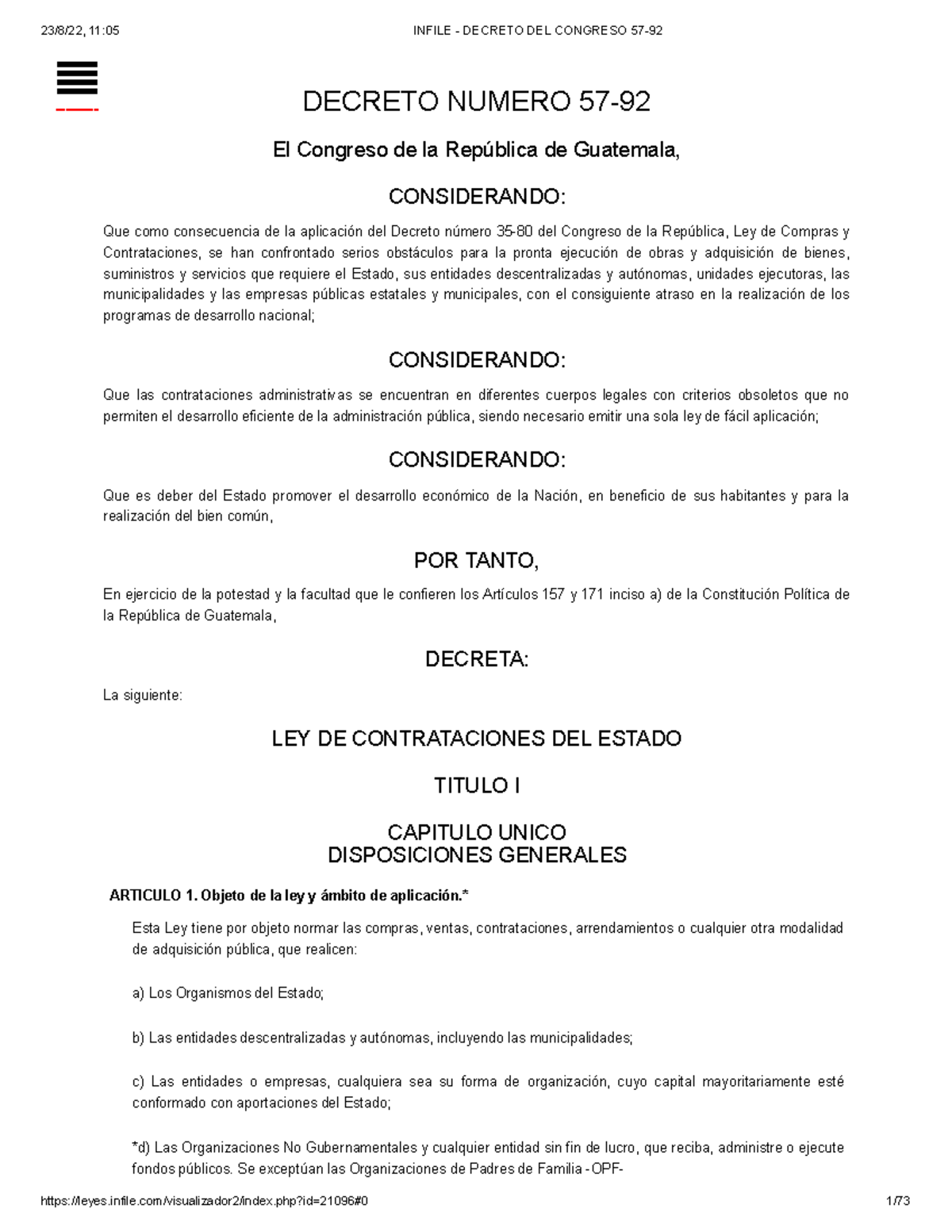 Descargado 23AGO2022, DCRG 57-92, Ley de Contrataciones del Estado ...