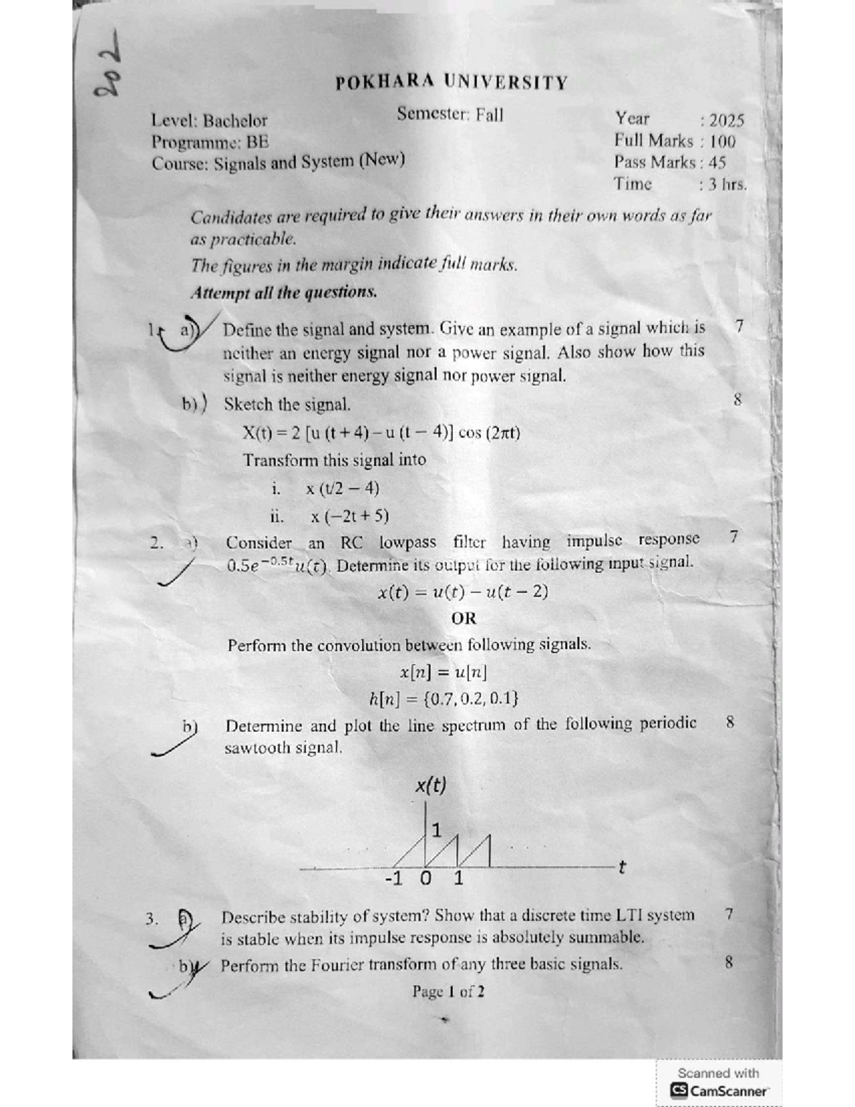 Signal & System - Board Exam Paper 2025 (BE) - Studocu
