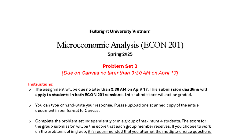 ECON 201 - Microeconomic Analysis Problem Set 3 Instructions - Studocu