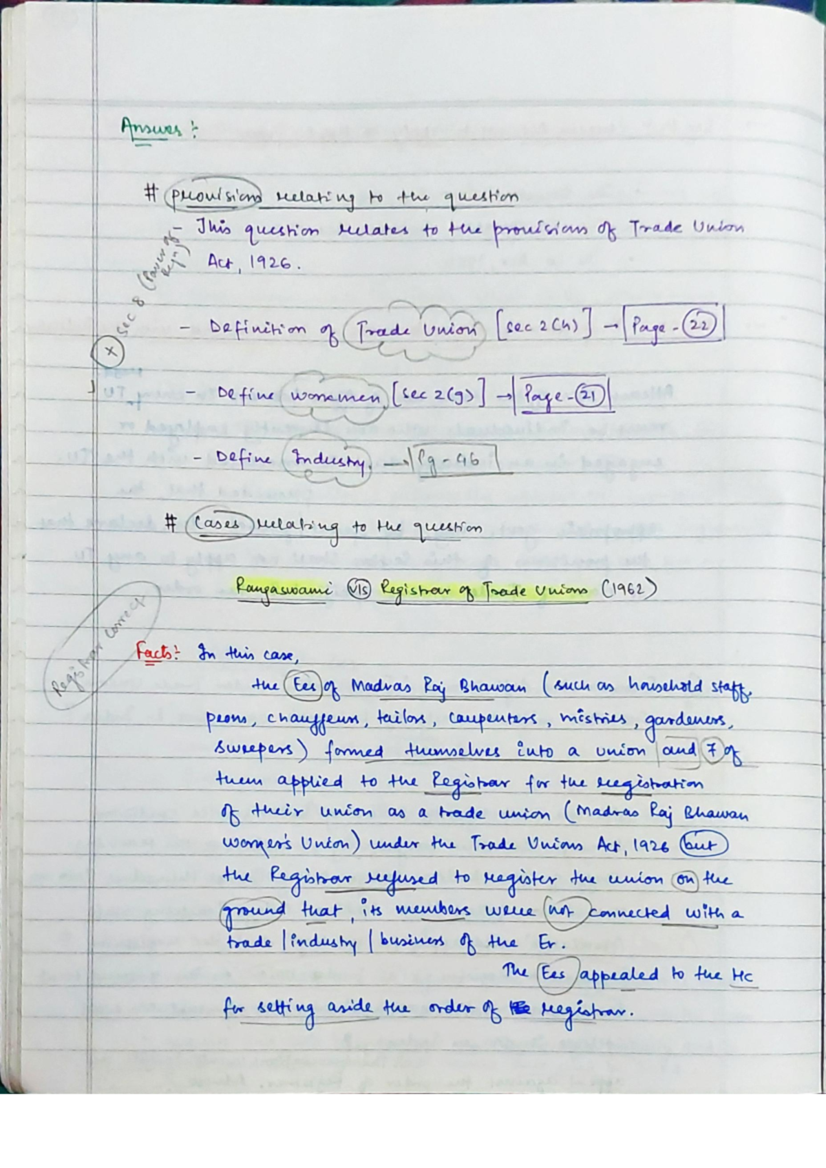 Labour Law - I Final Exam Notes: Understanding Trade Union Act 1926 ...