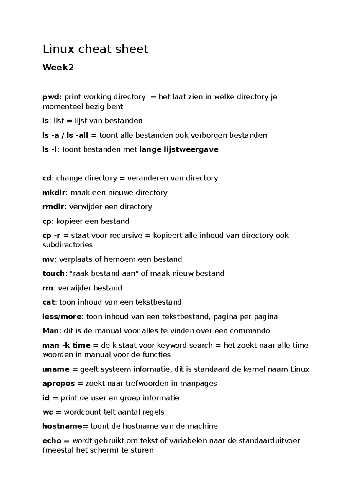 Linux Cheat Sheet Week 2-5: Essential Commands & Usage - Studocu
