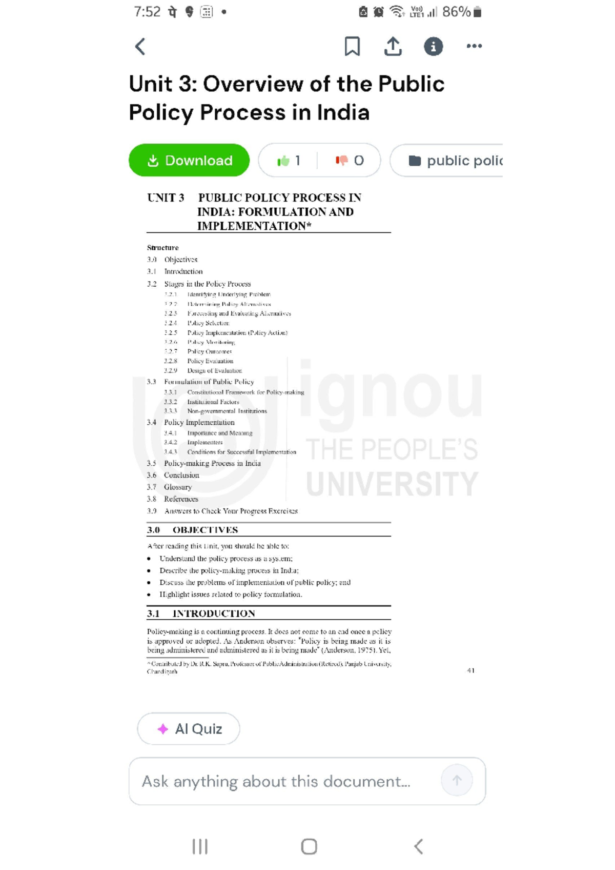 7529 Be 2 Unit 3: Public Policy Process in India - Formulation ...