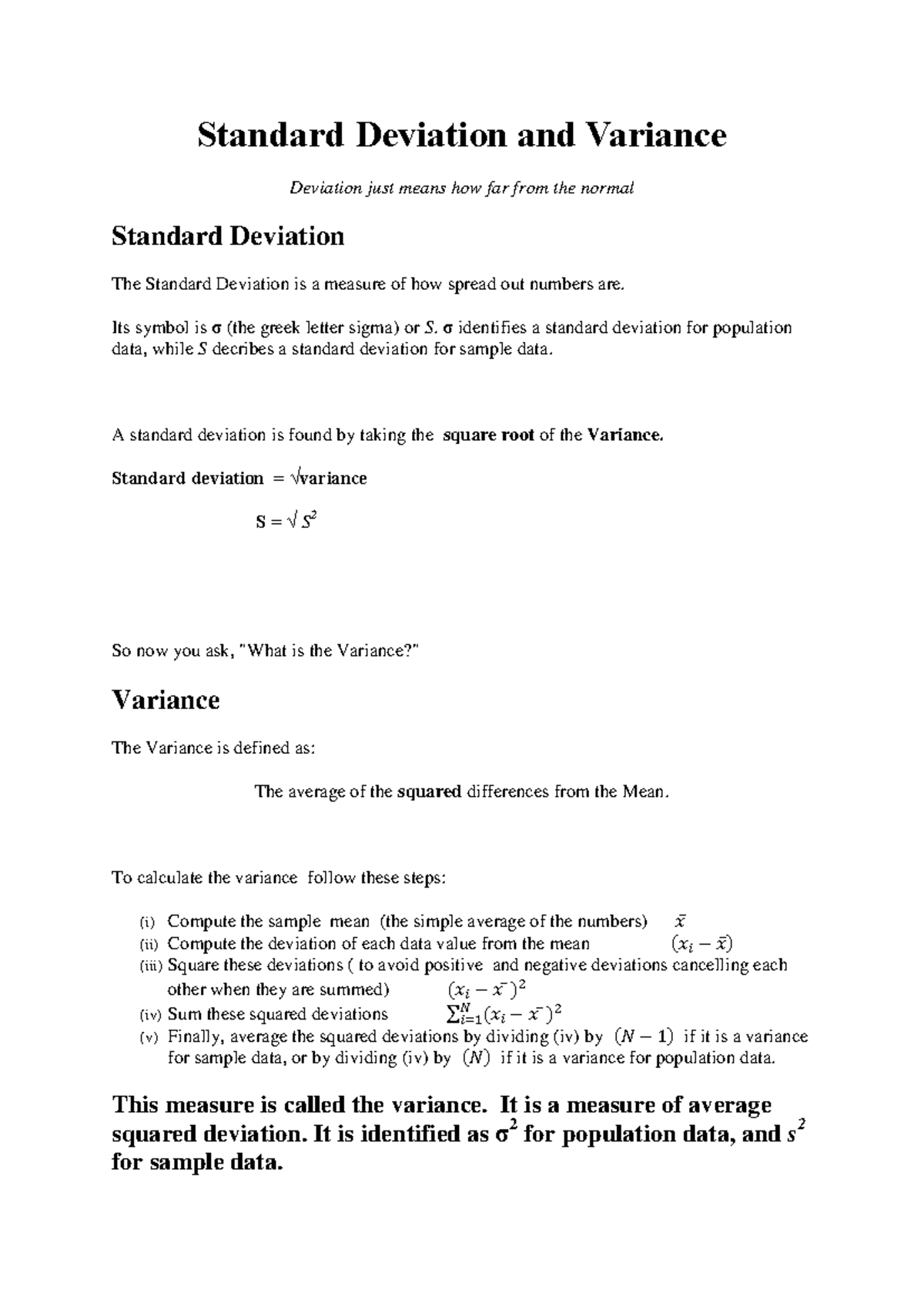Standard Deviation & Variance Overview for Statistics 101 - Studocu