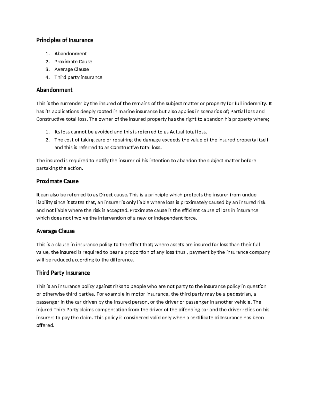 Principles of Insurance: Key Concepts & Definitions Summary - Studocu