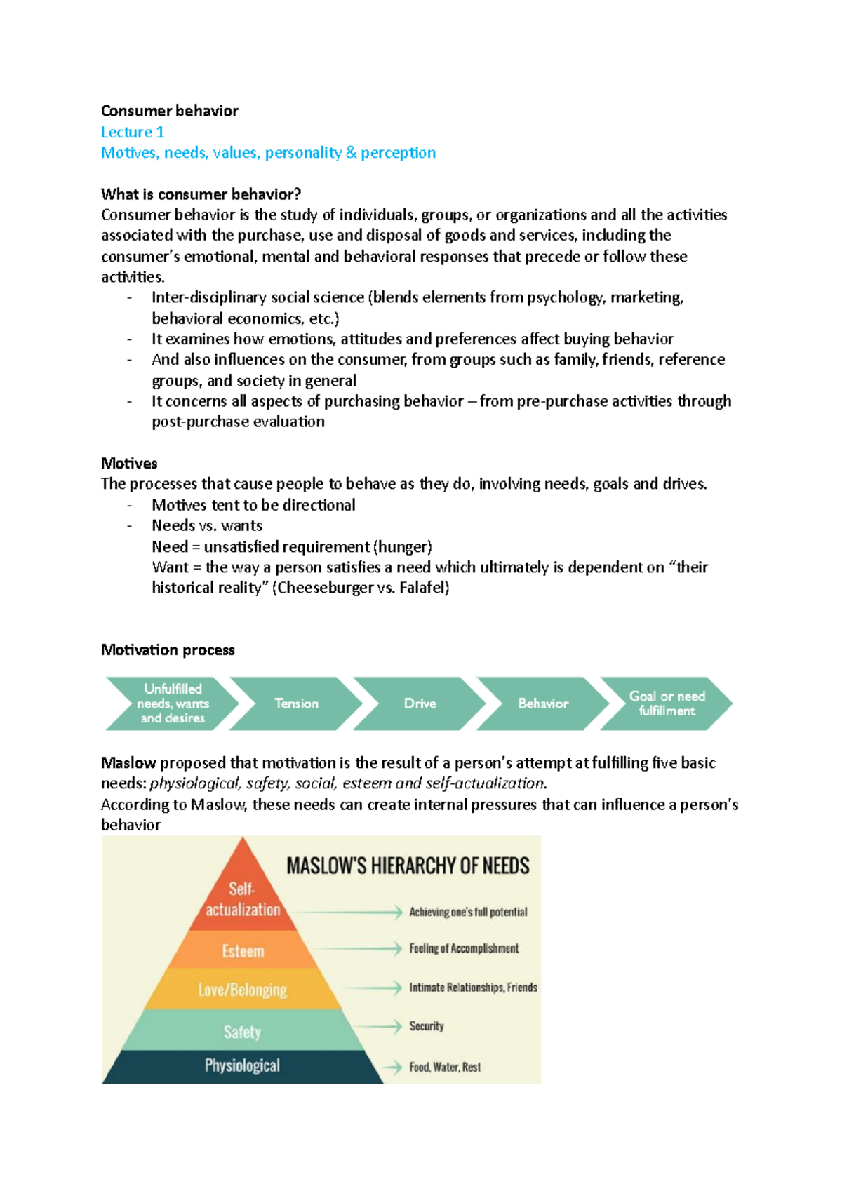 Consumer Behavior - Lecture Notes (Consumer Behavior Course) - Studeersnel