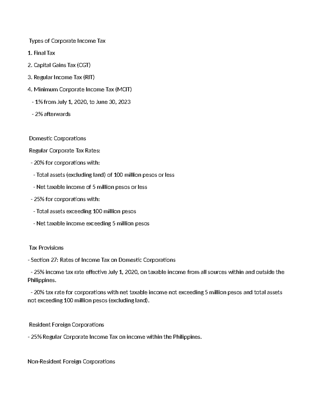 Income tax for Corp - Types of Corporate Income Tax Final Tax Capital ...