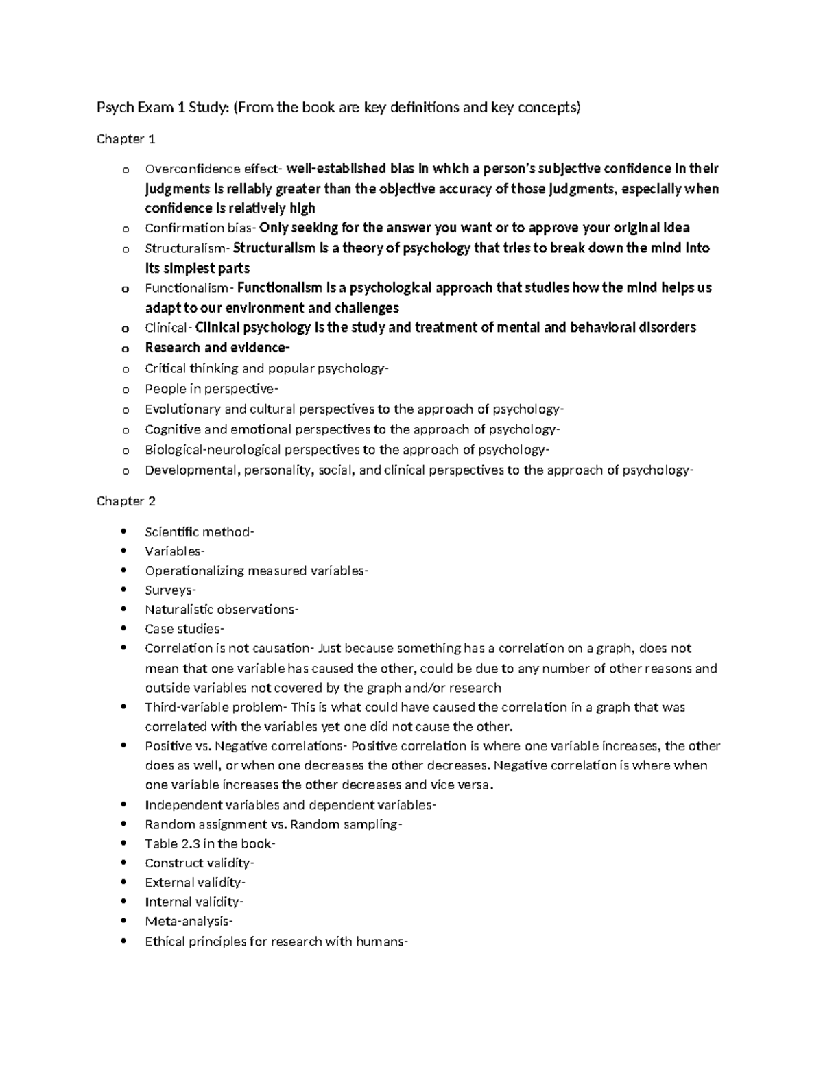 Psych Exam 1 Study - Psych Exam 1 Study: (From the book are key ...