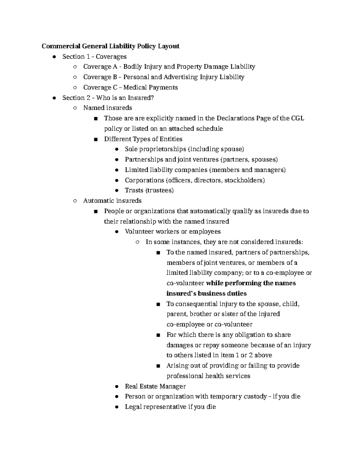 Commercial General Liability Policy Overview and Guidelines ...