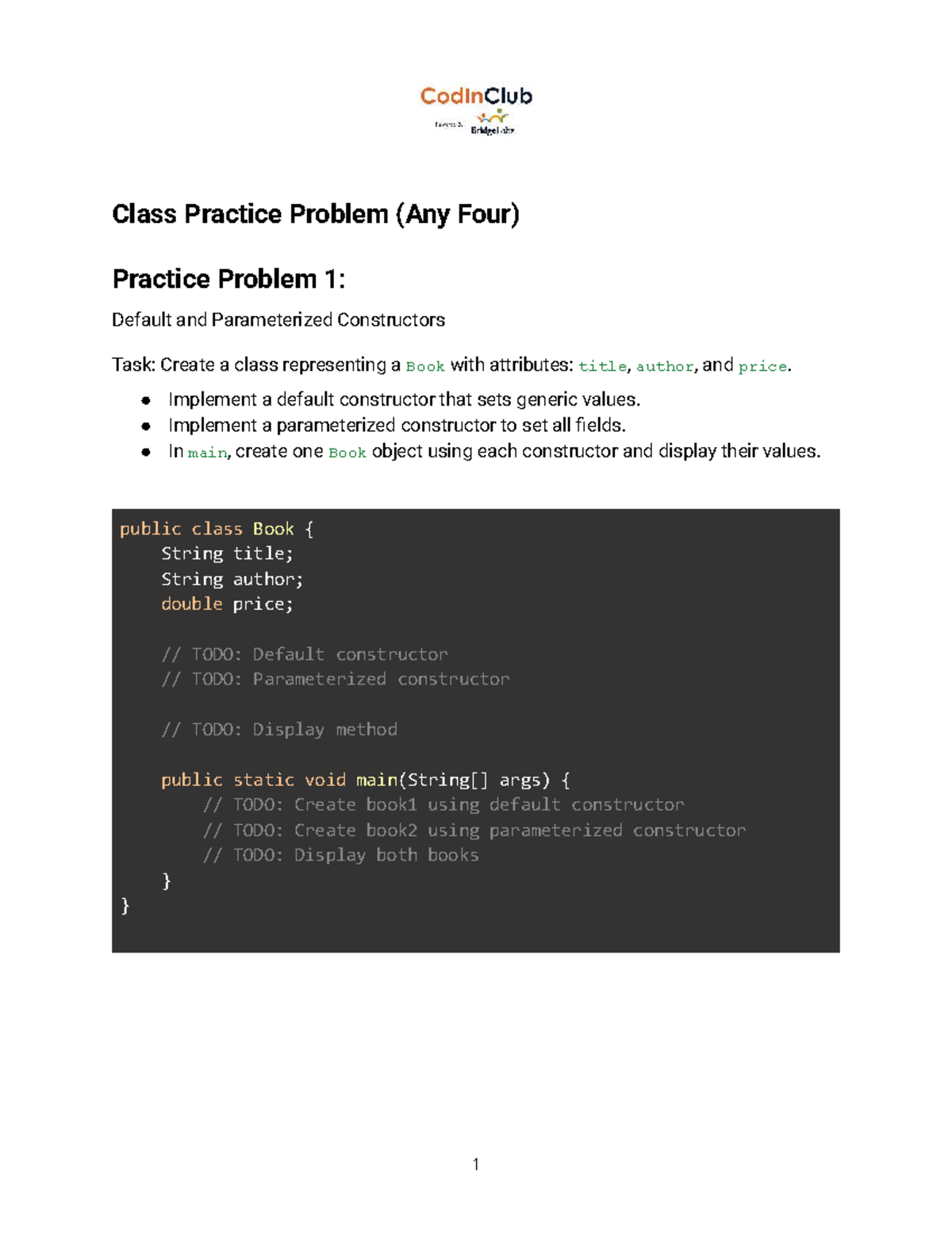 S4 - OOP Fundamental - Constructors & Java Keywords - Practice Problems ...