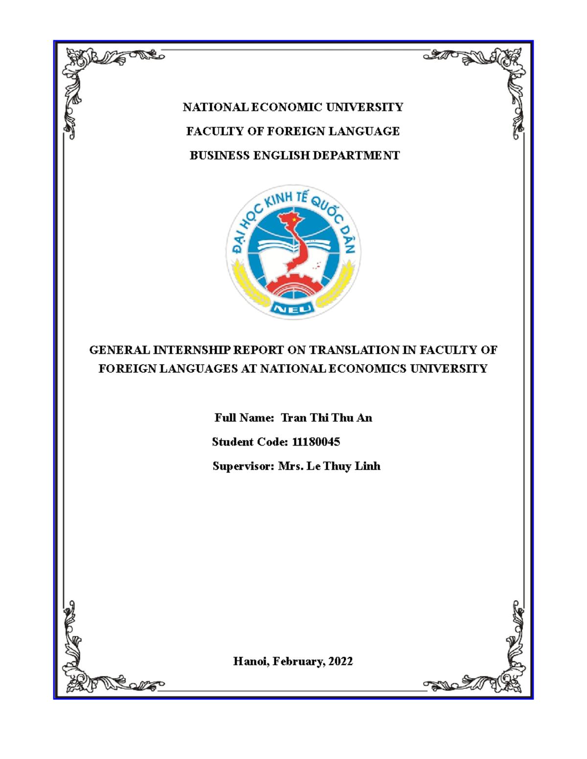 General Internship Report on Translation at NEU - 11180045 - Studocu