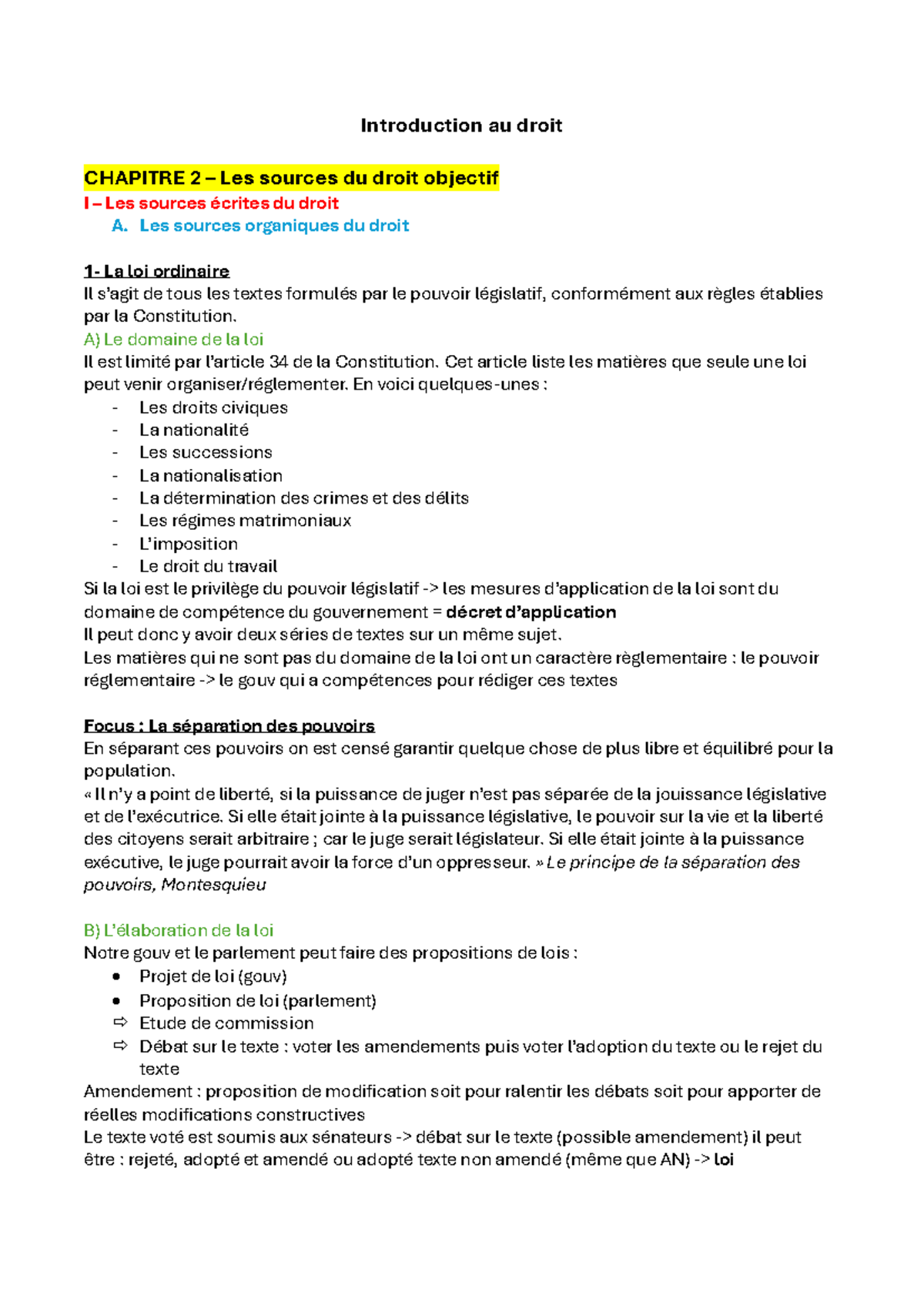 Introduction au Droit - Chapitre 2 : Les Sources du Droit Objectif ...