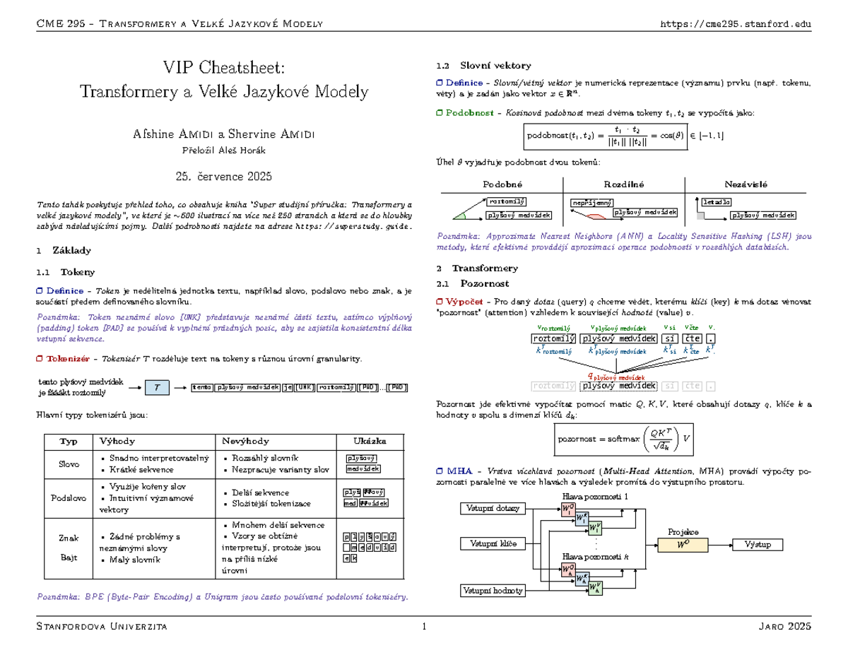 CME 295 Transformery a Velké Jazykové Modely: Cheat Sheet 1.2 - Studocu