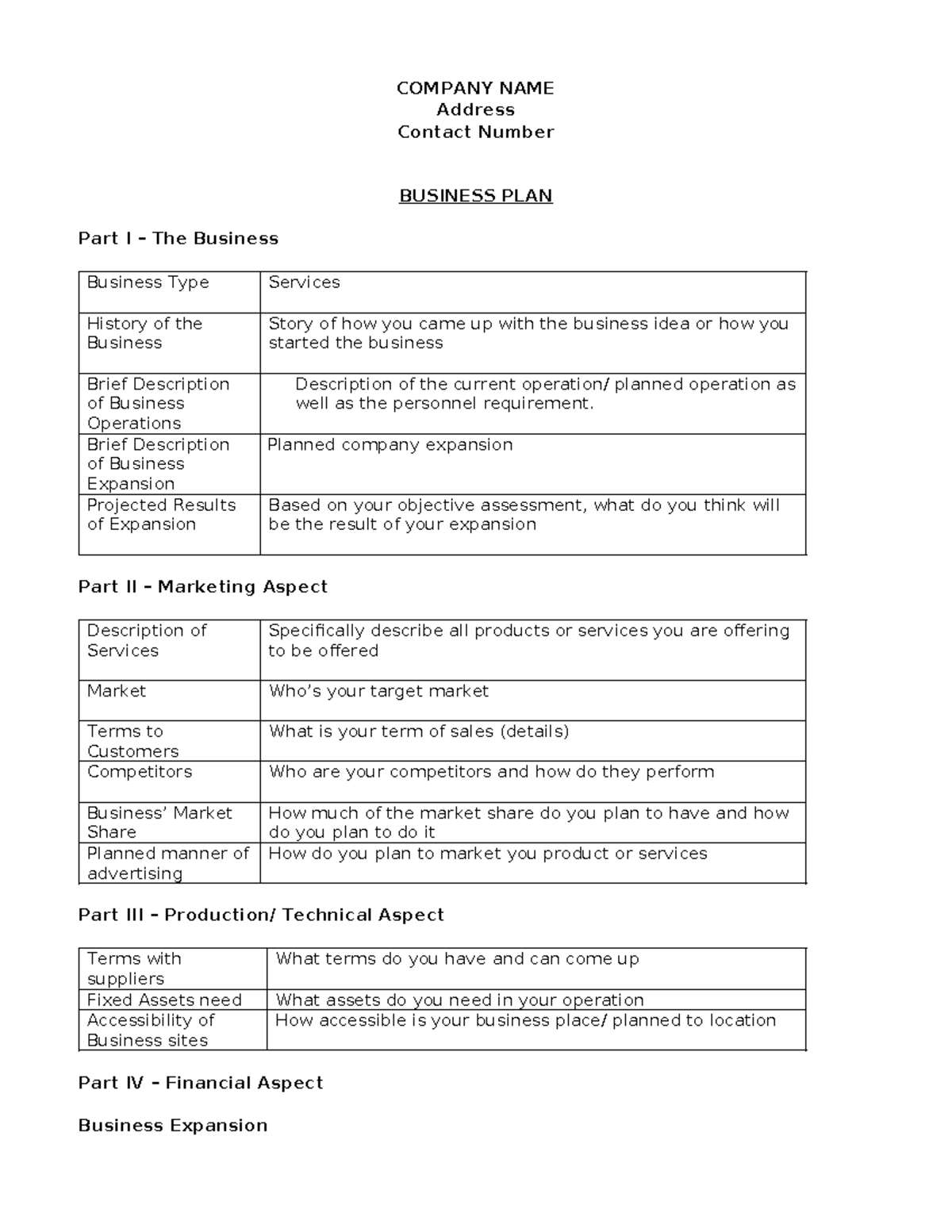 BUS 101 - Business Plan Template for Student Use and Development - Studocu