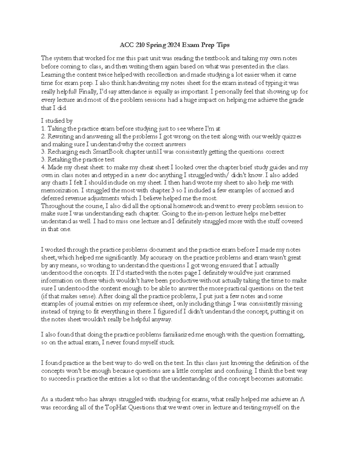 ACC 210 Spring 2024 Final Exam Study Strategies and Tips - Studocu