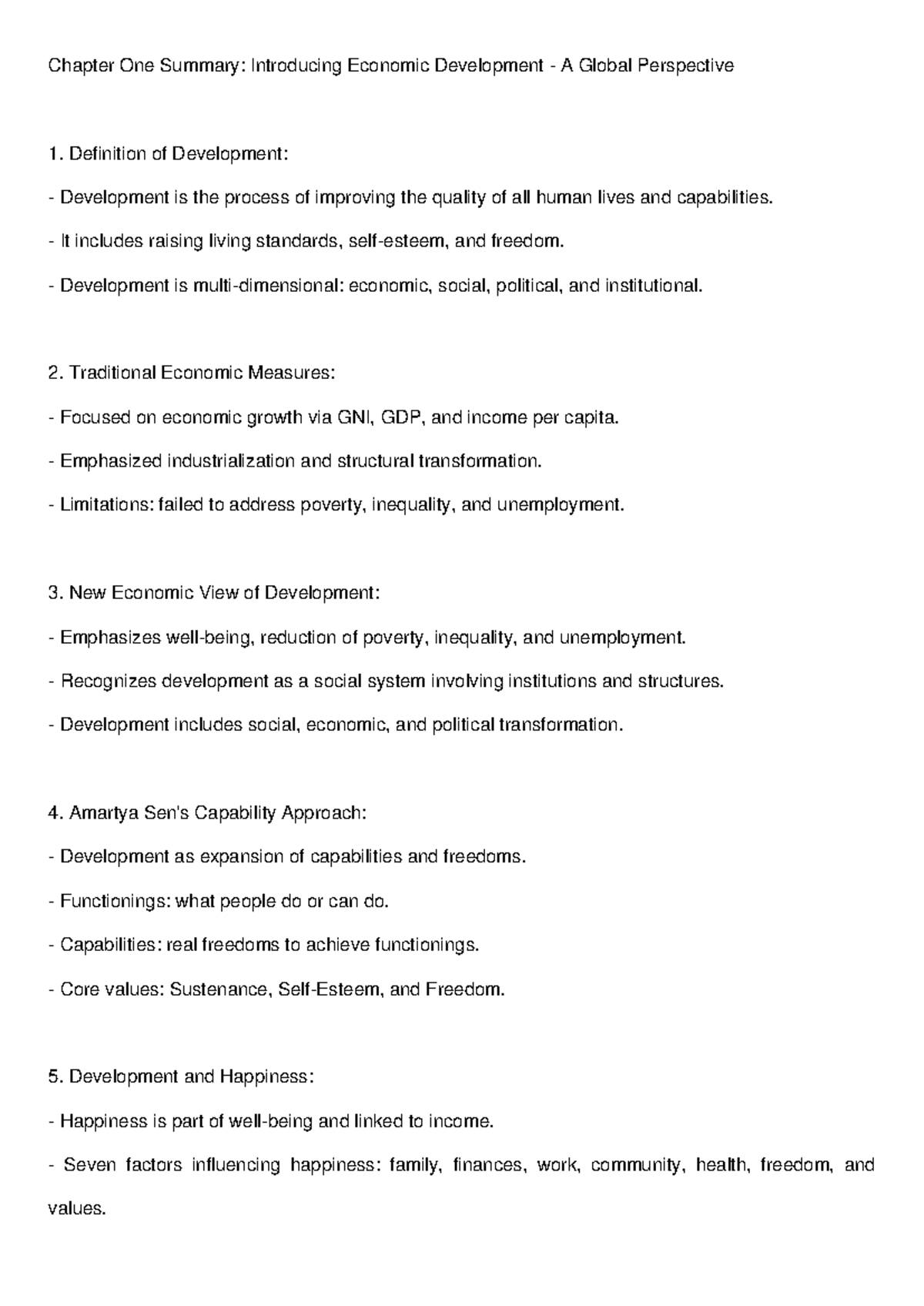Chapter 1 Summary: Economic Development & Global Perspectives - Studocu