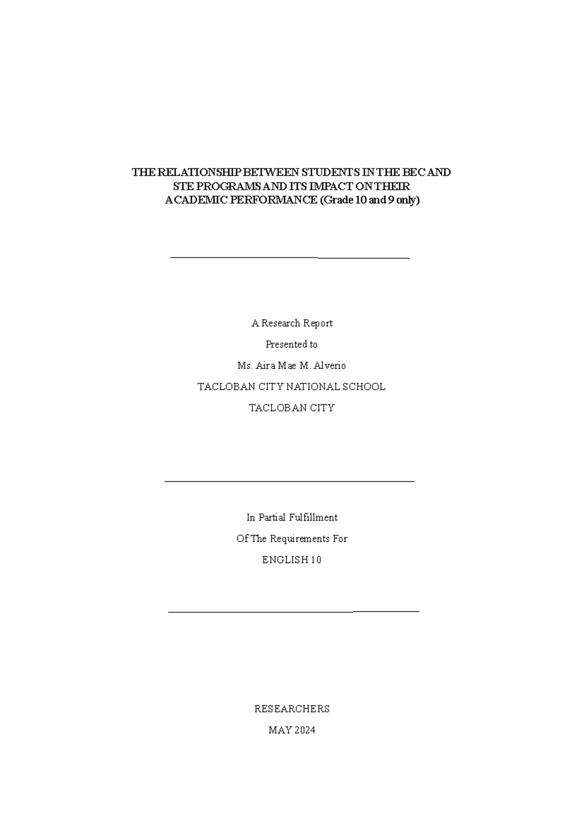 THE Relationship Between Students IN THE BEC AND - THE RELATIONSHIP ...
