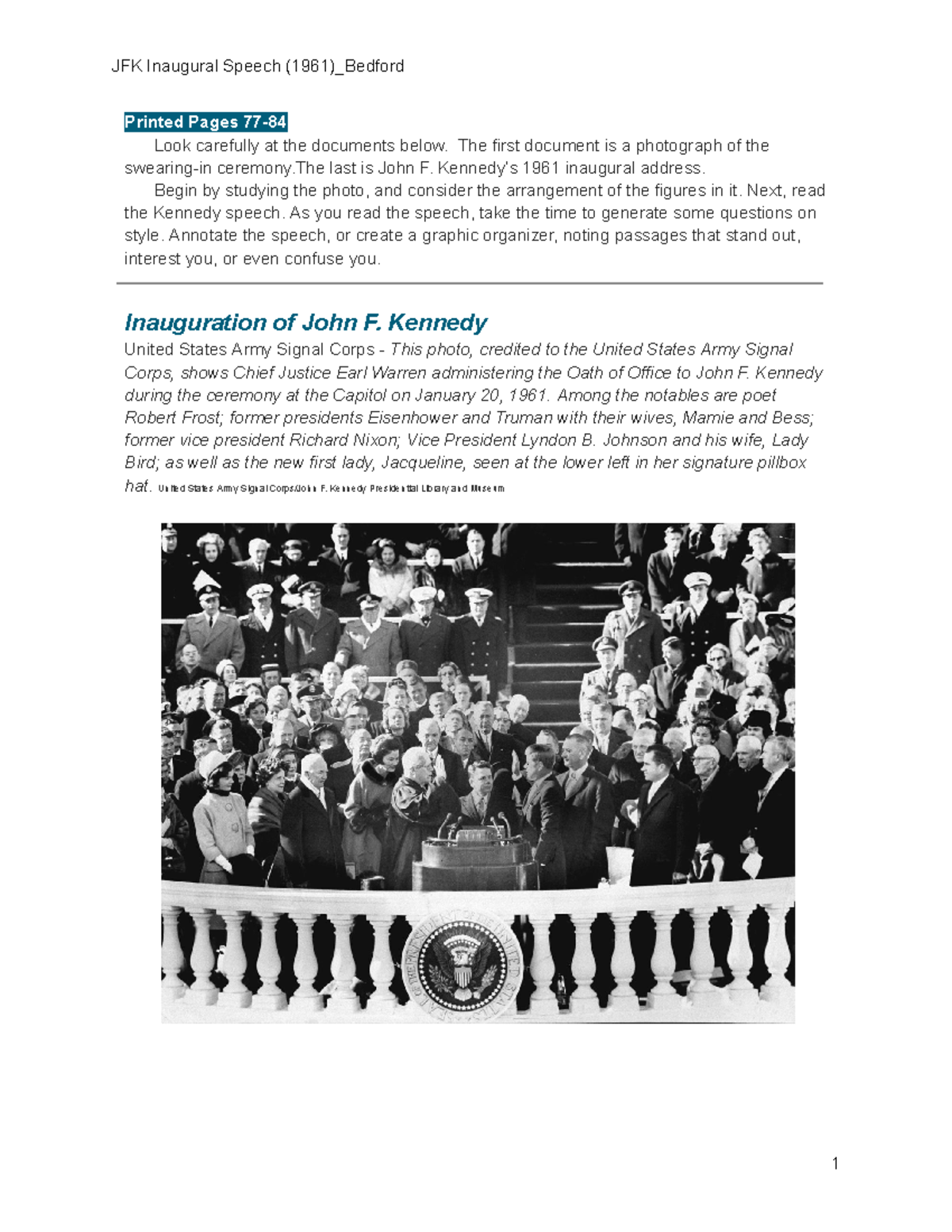 JFK Inaugural Address (1961) - Analysis and Reflection Notes - Studocu