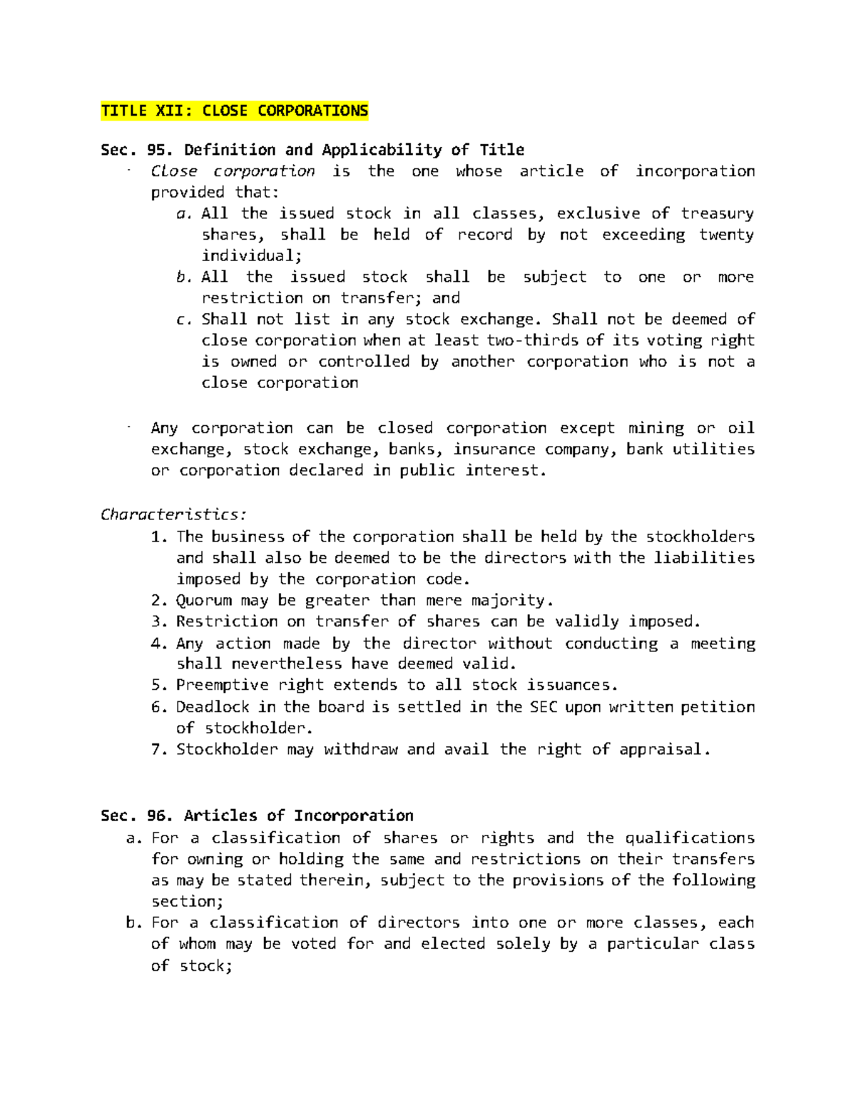 Title-xii-close-corporatons compress - TITLE XII: CLOSE CORPORATIONS ...