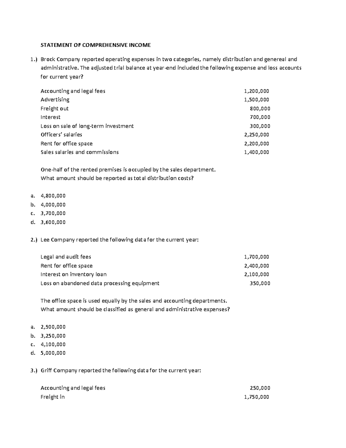 Statement of Comprehensive Income Practice Problems for Accounting ...