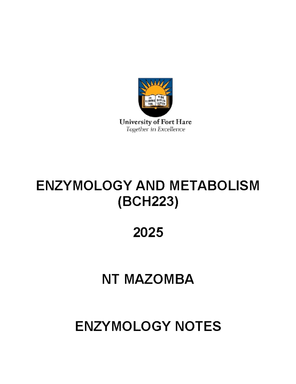 2025 BCH223 Enzymology Final Exam Notes and Key Concepts - Studocu