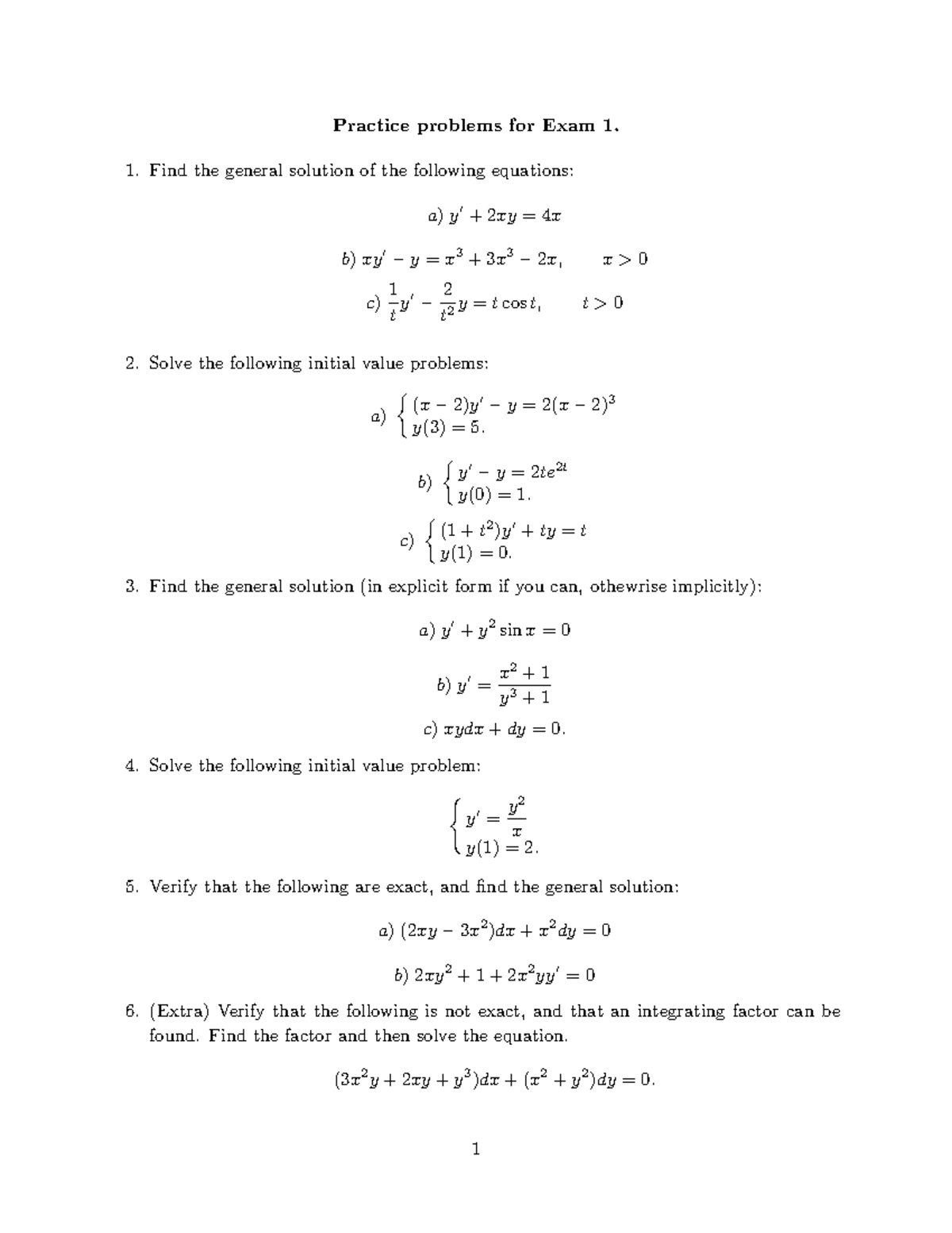 Exam+1+practice+%281%29 - Practice problems for Exam 1. Find the ...