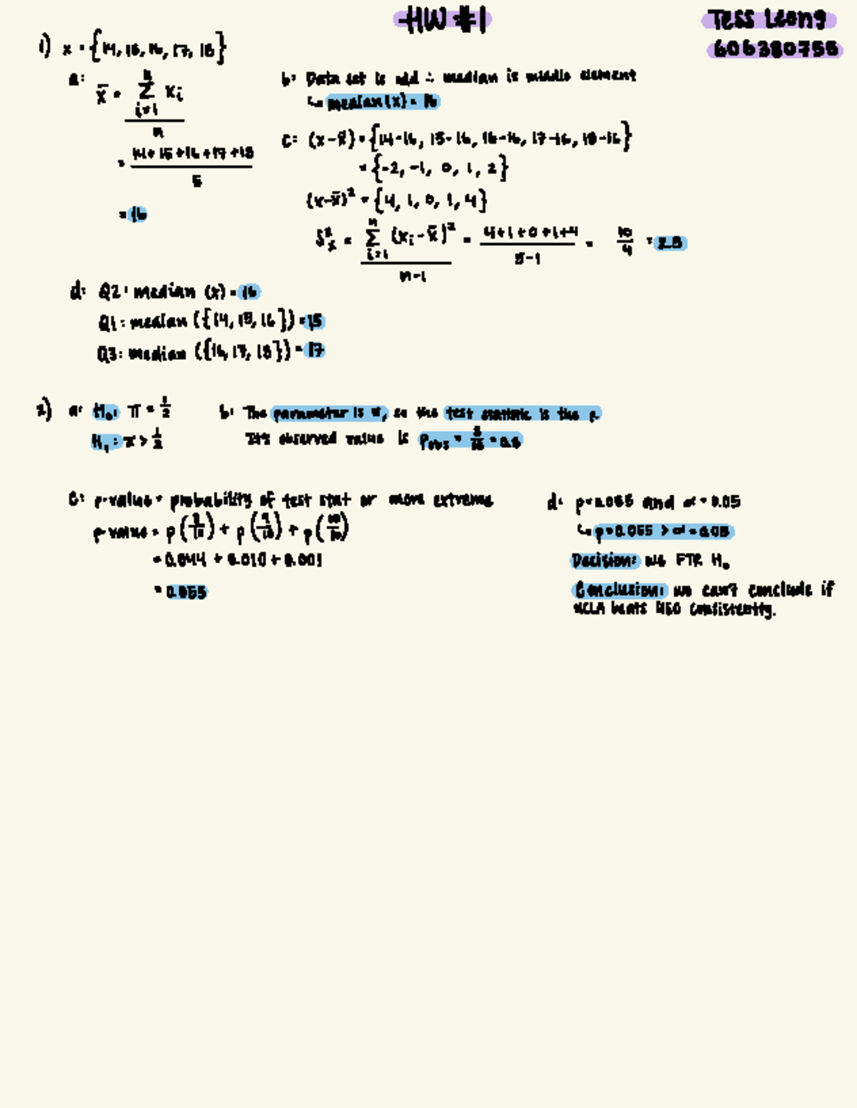 Statistical Analysis and Hypothesis Testing - HW#1 - Studocu