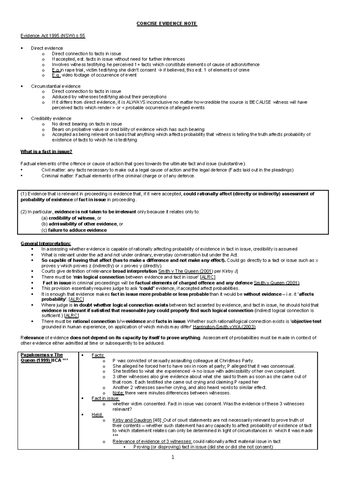 My Adv Evidence Notes - Warning: TT: undefined function: 32 CONCISE ...