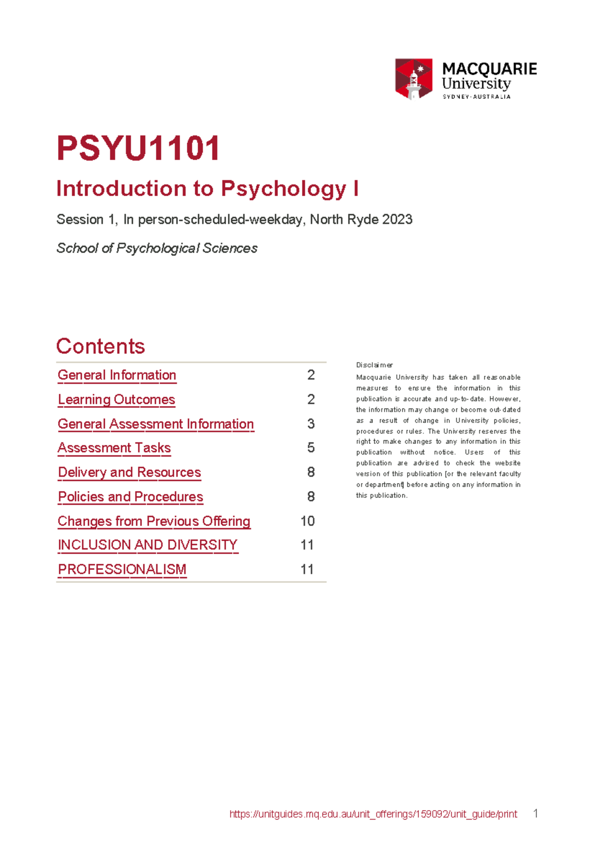 PSYU1101 Introduction to Psychology I: Course Details & Exam Info - Studocu